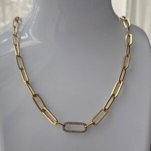 Ice carats KA 1772 stamped Italy 925 Gold Link Necklace with Diamond chip Detail